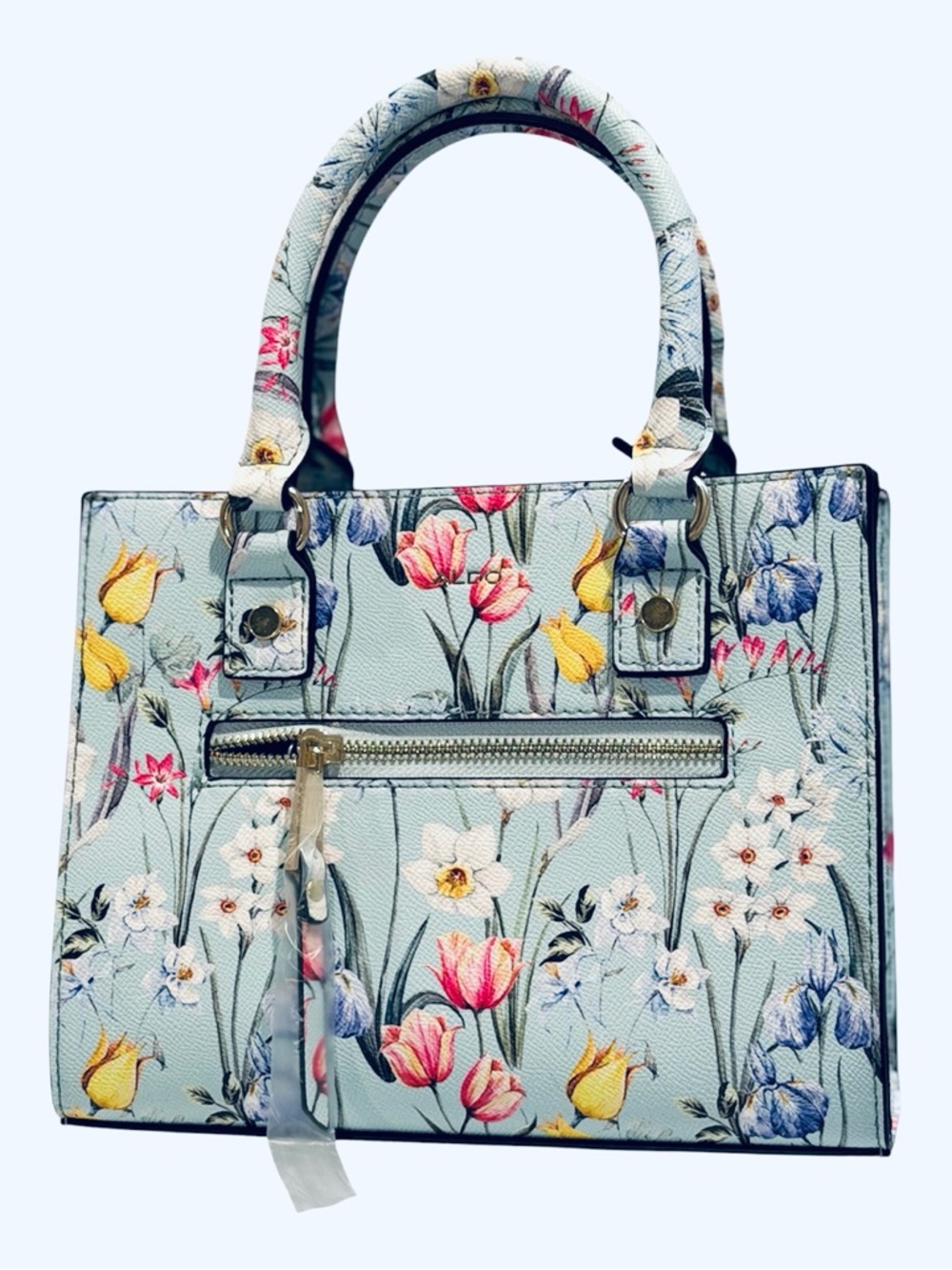 ALDO Floral Print Satchel Light Blue Multicolor Detachable Strap NWOT